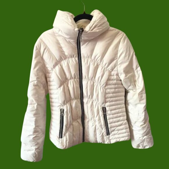 GUESS White Down & Feather Puffer Jacket – Size L (Lightweight Warm Winter Coat) - Picture 3 of 11